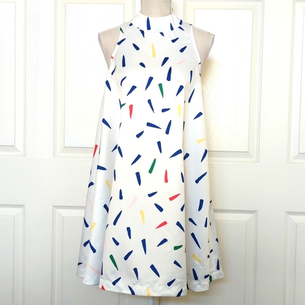 EDIT | White High Neck Bright Spatter Dress